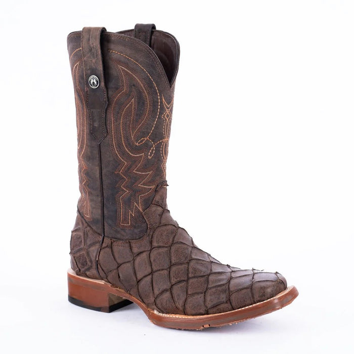 Tanner Mark Men's Print Monster Fish Square Toe Boots Brown TM205588 - Tanner Mark Boots