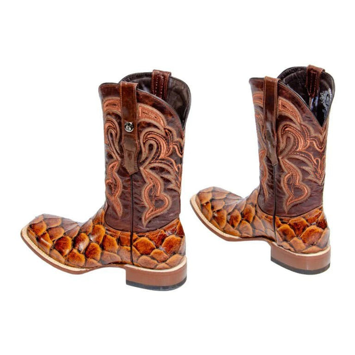 Tanner Mark Men's Print Monster Fish Square Toe Boots Cognac TM201715 - Tanner Mark Boots