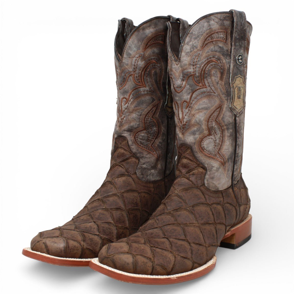 Tanner Mark Men's Print Monster Fish Square Toe Boots Nicotine TM205559 - Tanner Mark Boots