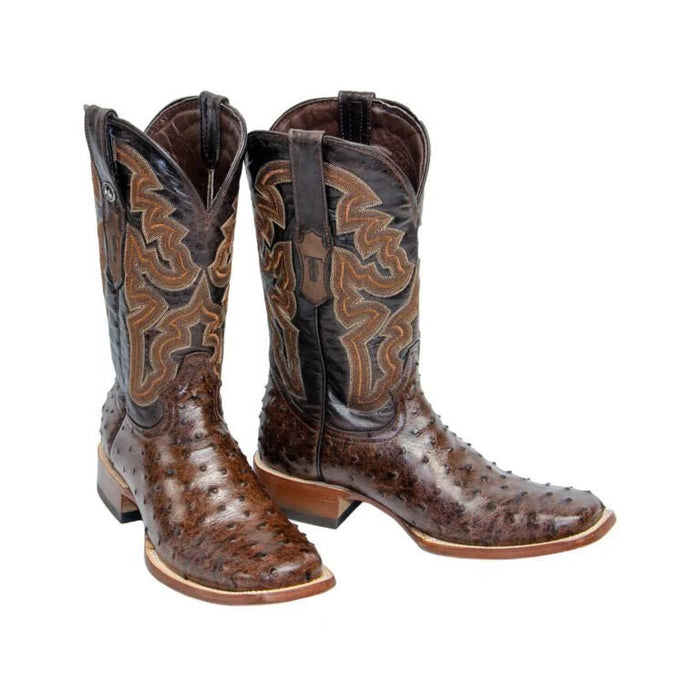 Tanner Mark Men's Print Ostrich Square Toe Boots Rustic Brown TM200960 - Tanner Mark Boots