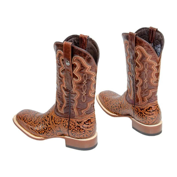 Tanner Mark Men's Sawyer Hand Tooled Square Toe Boots Cognac - Tanner Mark Boots