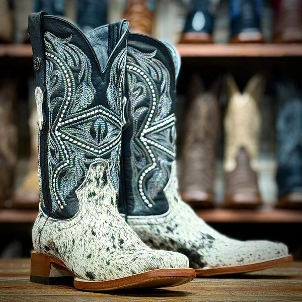 Tanner Mark Men's Square Toe Leather Boots Black & White Tanner Mark Men's Square Toe Leather Boots Black & White