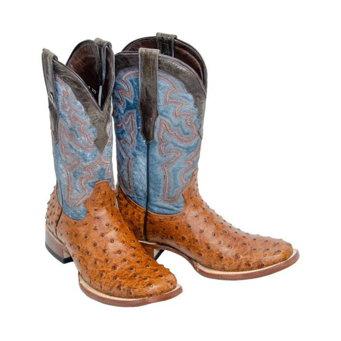 Tanner Mark Men's Van Zandt Print Ostrich Square Toe Boots Cognac TM205524 - Tanner Mark Boots