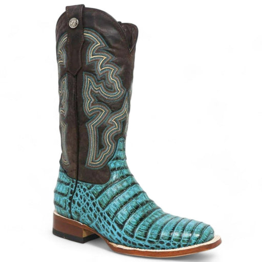 Tanner Mark Women's 'Agave Sky' Print Caiman Belly Square Toe Boots Turquoise - Tanner Mark Boots