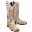 Tanner Mark Women's Annie Full Hair On Cowhide Square Toe Boots - Honey & White - Tanner Mark Boots