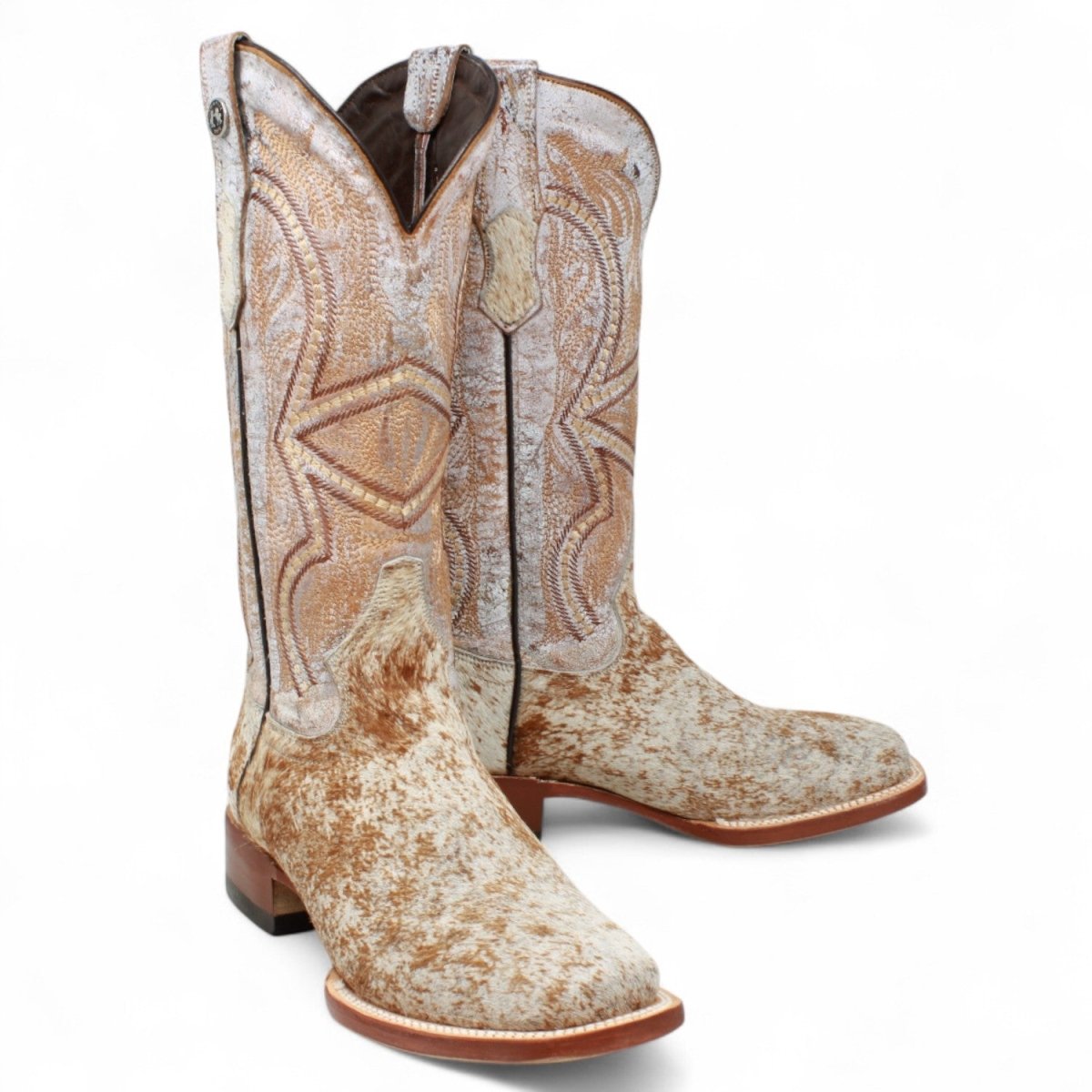 Tanner Mark Women's Annie Full Hair On Cowhide Square Toe Boots - Honey & White - Tanner Mark Boots