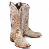 Tanner Mark Women's Annie Full Hair On Cowhide Square Toe Boots - Honey & White - Tanner Mark Boots