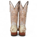 Tanner Mark Women's Annie Full Hair On Cowhide Square Toe Boots - Honey & White - Tanner Mark Boots