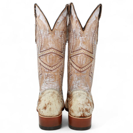 Tanner Mark Women's Annie Full Hair On Cowhide Square Toe Boots - Honey & White - Tanner Mark Boots