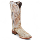 Tanner Mark Women's Annie Full Hair On Cowhide Square Toe Boots - Honey & White - Tanner Mark Boots