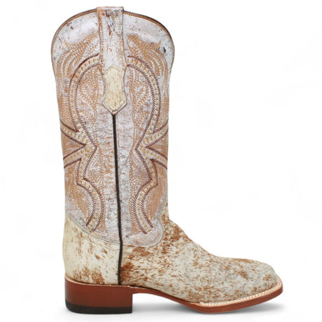 Tanner Mark Women's Annie Full Hair On Cowhide Square Toe Boots - Honey & White - Tanner Mark Boots