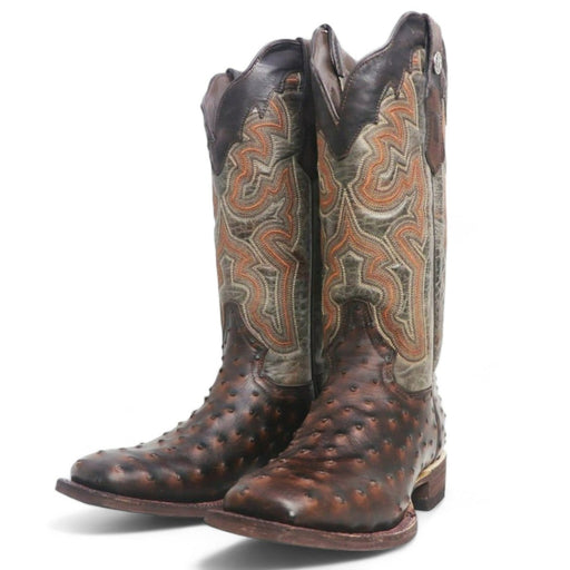 Tanner Mark Women's 'Brooke' Ostrich Print Square Toe Boots Chocolate - Tanner Mark Boots