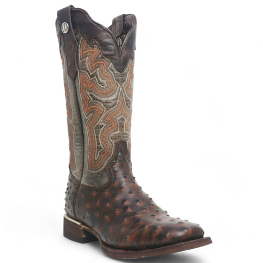 Tanner Mark Women's 'Brooke' Ostrich Print Square Toe Boots Chocolate - Tanner Mark Boots