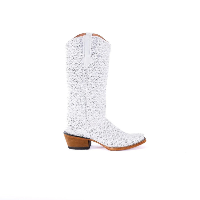 Tanner Mark Women's Dragon Square Toe Leather Boots White & Silver - Tanner Mark Boots