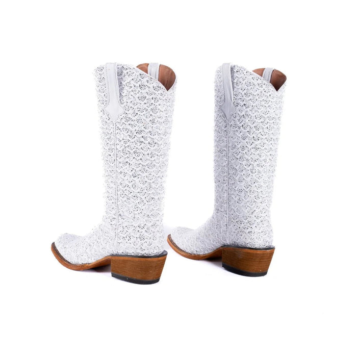 Tanner Mark Women's Dragon Square Toe Leather Boots White & Silver - Tanner Mark Boots