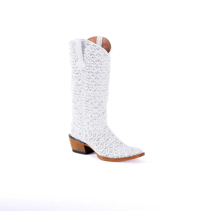 Tanner Mark Women's Dragon Square Toe Leather Boots White & Silver - Tanner Mark Boots