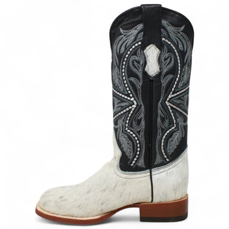 Tanner Mark Women's Full Hair On Cowhide Square Toe Boots - Black & White - Tanner Mark Boots