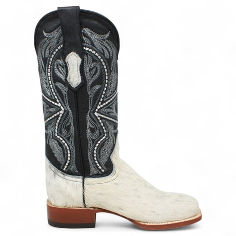 Tanner Mark Women's Full Hair On Cowhide Square Toe Boots - Black & White - Tanner Mark Boots