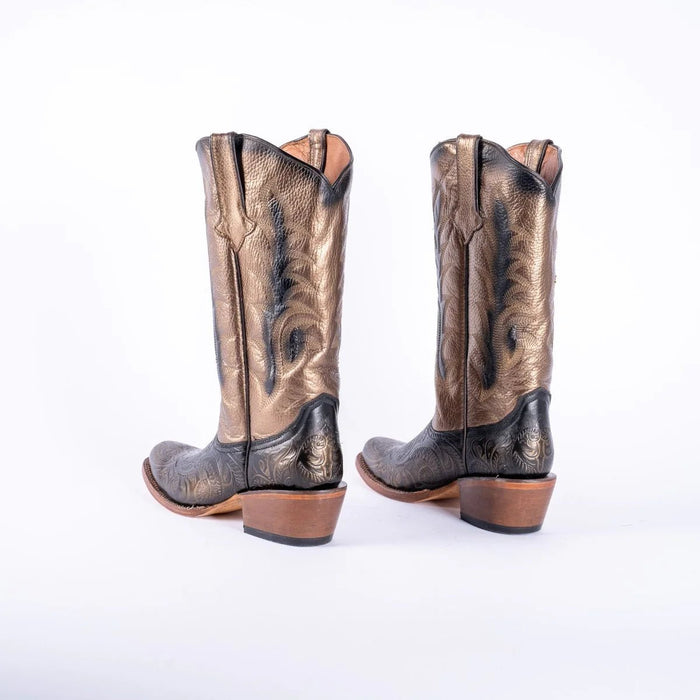 Tanner Mark Women's Hand Tooled Square Toe Leather Boots Gold - Tanner Mark Boots