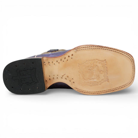 Tanner Mark Women's Hand Tooled Square Toe Leather Boots Grape - Tanner Mark Boots