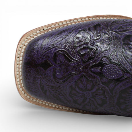 Tanner Mark Women's Hand Tooled Square Toe Leather Boots Grape - Tanner Mark Boots