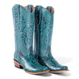 Tanner Mark Women's Hand Tooled Square Toe Leather Boots Turquoise - Tanner Mark Boots