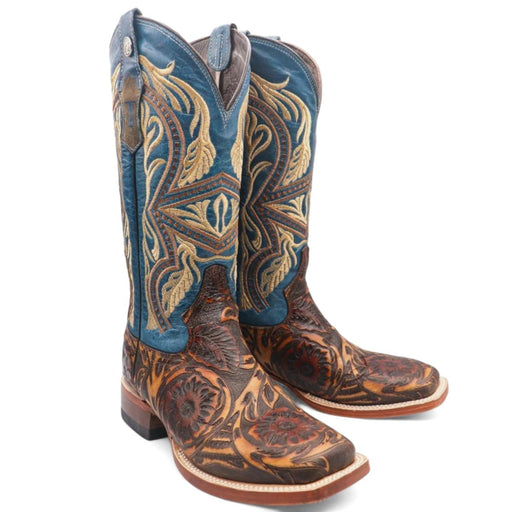 Tanner Mark Women's Jaw Dropper Hand Tooled Square Toe Leather Boots Cognac - Tanner Mark Boots