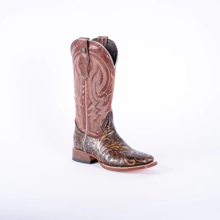 Tanner Mark Women's Jungle Hand Tooled Square Toe Leather Boots Brown - Tanner Mark Boots