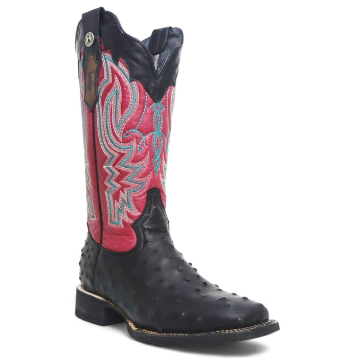 Tanner Mark Women's 'Kennedy' Ostrich Print Square Toe Boots Black - Tanner Mark Boots