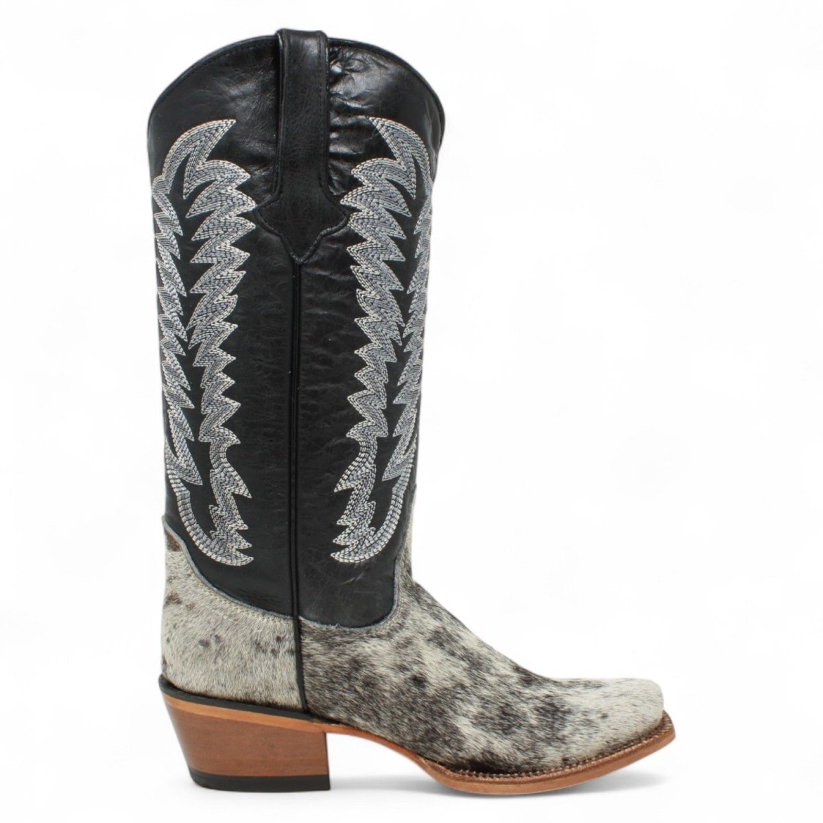 Tanner Mark Women's Olene Full Hair On Cowhide Square Toe Boots - Salt & Pepper - Tanner Mark Boots