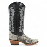 Tanner Mark Women's Olene Full Hair On Cowhide Square Toe Boots - Salt & Pepper - Tanner Mark Boots