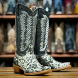 Tanner Mark Women's Olene Full Hair On Cowhide Square Toe Boots - Salt & Pepper - Tanner Mark Boots