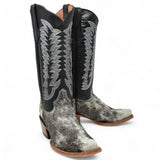 Tanner Mark Women's Olene Full Hair On Cowhide Square Toe Boots - Salt & Pepper - Tanner Mark Boots