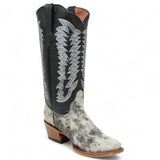 Tanner Mark Women's Olene Full Hair On Cowhide Square Toe Boots - Salt & Pepper - Tanner Mark Boots