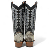 Tanner Mark Women's Olene Full Hair On Cowhide Square Toe Boots - Salt & Pepper - Tanner Mark Boots