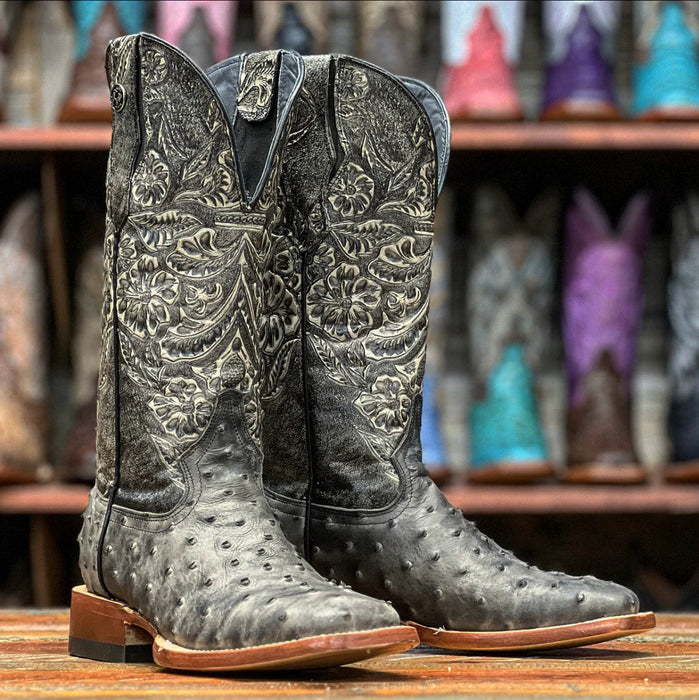 Gray ostrich boots sales