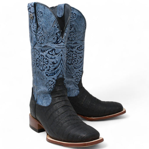 Tanner Mark Women's Print Caiman Belly Square Toe Boots Black TML207103 - Tanner Mark Boots