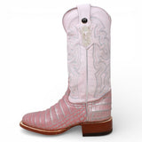 Tanner Mark Women's Print Caiman Belly Square Toe Boots Light Pink - Tanner Mark Boots