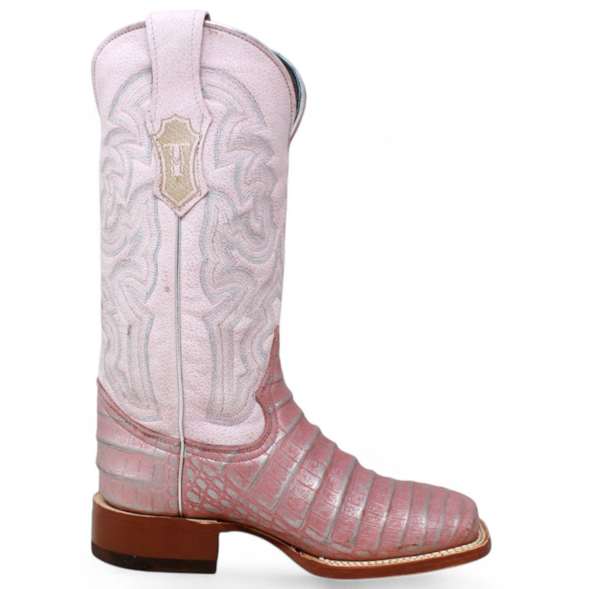 Tanner Mark Women's Print Caiman Belly Square Toe Boots Light Pink - Tanner Mark Boots
