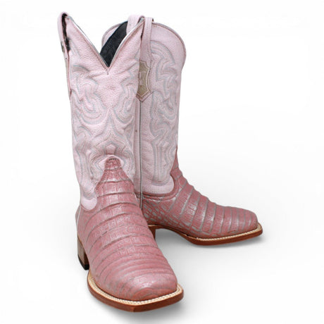 Tanner Mark Women's Print Caiman Belly Square Toe Boots Light Pink - Tanner Mark Boots