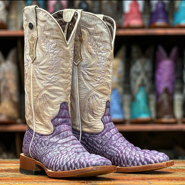 Tanner Mark Women's Print Caiman Hornback Square Toe Boots Purple