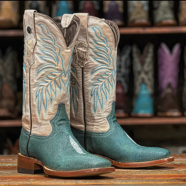 Tanner Mark Women's Print Stingray Square Toe Boots Emerald - 6 Tanner Mark Women's Print Stingray Square Toe Boots Emerald - 6