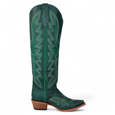 Tanner Mark Women's Snip Toe Fashion Heel Knee High Leather Boots - Green - Tanner Mark Boots