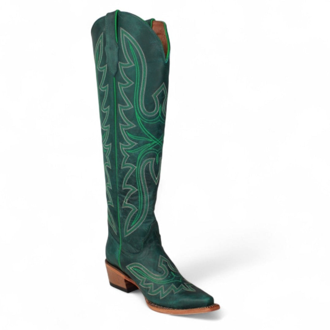 Tanner Mark Women's Snip Toe Fashion Heel Knee High Leather Boots - Green - Tanner Mark Boots