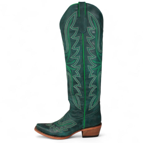 Tanner Mark Women's Snip Toe Fashion Heel Knee High Leather Boots - Green - Tanner Mark Boots