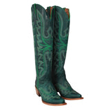 Tanner Mark Women's Snip Toe Fashion Heel Knee High Leather Boots - Green - Tanner Mark Boots