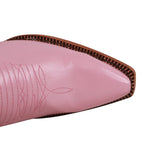 Tanner Mark Women's Snip Toe Fashion Heel Knee High Leather Boots - Pink - Tanner Mark Boots