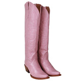 Tanner Mark Women's Snip Toe Fashion Heel Knee High Leather Boots - Pink - Tanner Mark Boots