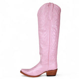 Tanner Mark Women's Snip Toe Fashion Heel Knee High Leather Boots - Pink - Tanner Mark Boots