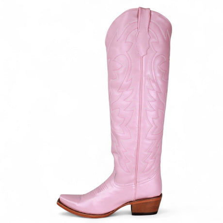 Tanner Mark Women's Snip Toe Fashion Heel Knee High Leather Boots - Pink - Tanner Mark Boots